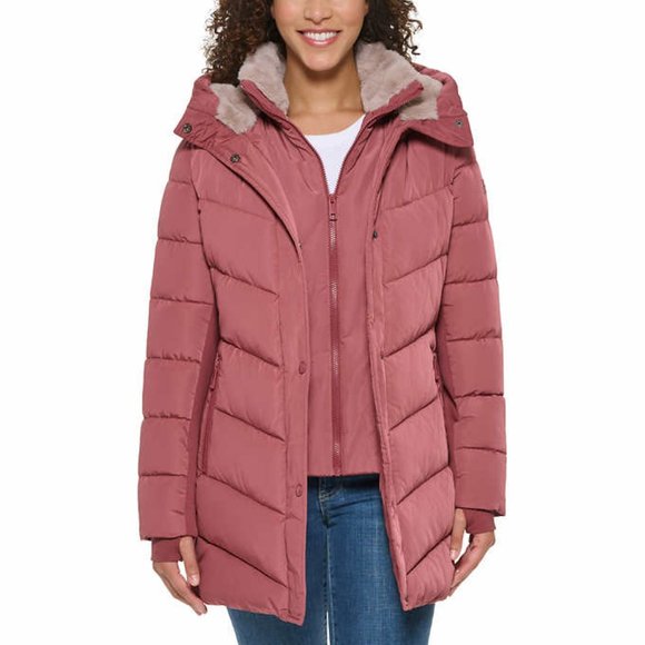DEFECT Andrew Marc Women's Faux Fur Hooded Walker Jacket Rose Size M $180 6C025 - Picture 4 of 6